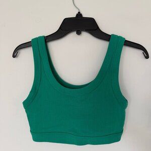 ALO Yoga Wellness Ribbed Bra Top Scoop Neck  Green Size S